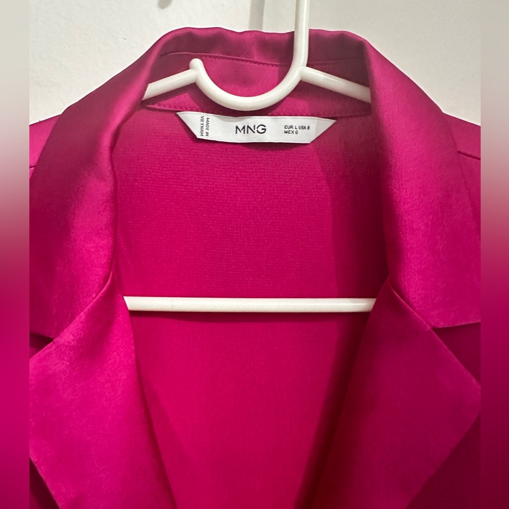 Mango Fuschia Satin Button Down Shirt Size 8